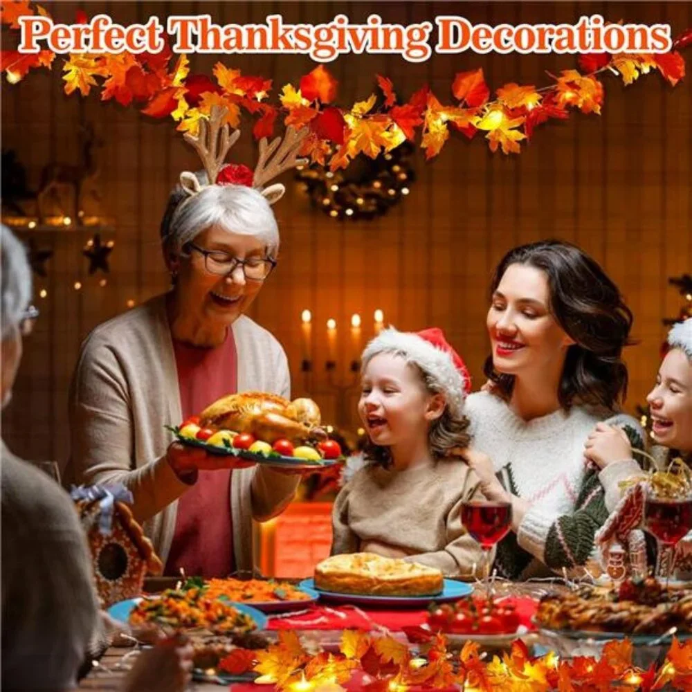 2 Pack Fall Decor for Home Thanksgiving Decorations Lighted Fall Garland Maple